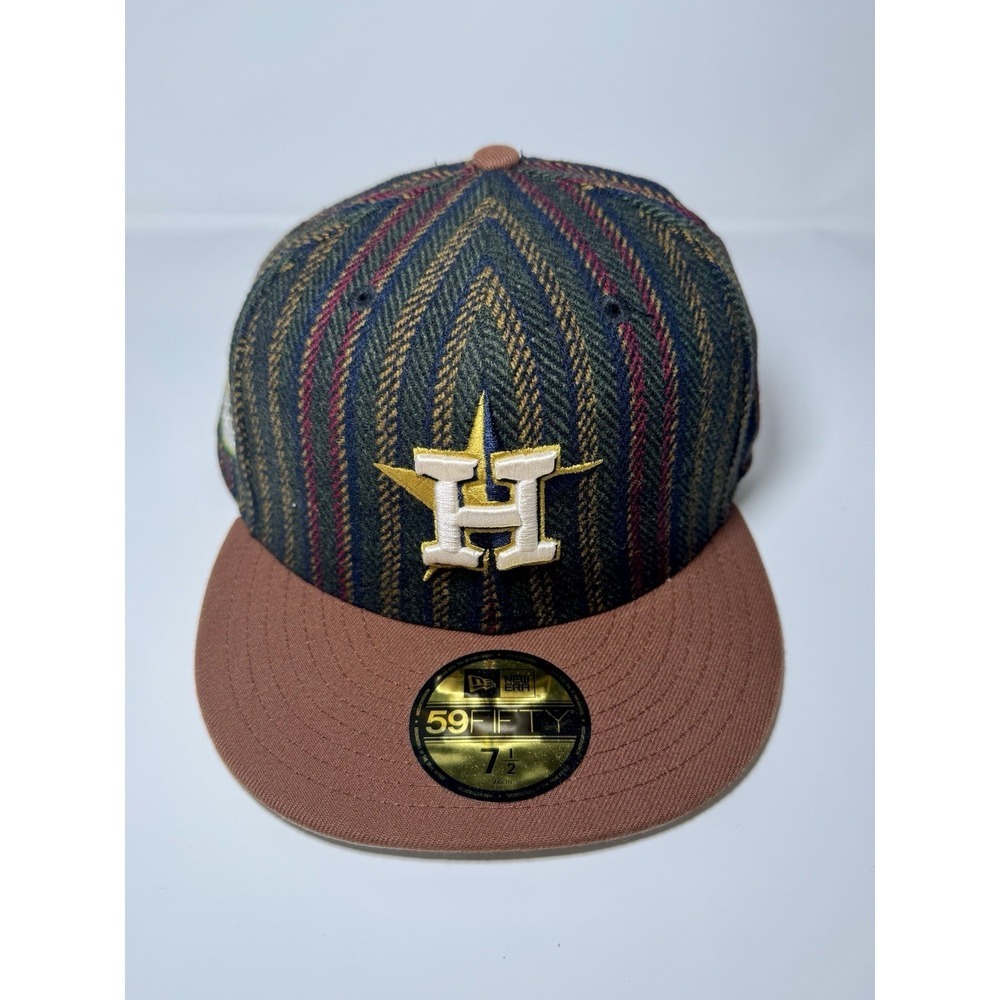 Houston Astros New Era Fitted Hat Sz 7 1/2 Herringbone 2 Tone 59Fifty Wool 50th - Picture 2 of 6